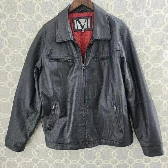 Vintage Back Leather Jacket Men's L Full Zip Quilted*** Smoke smell**